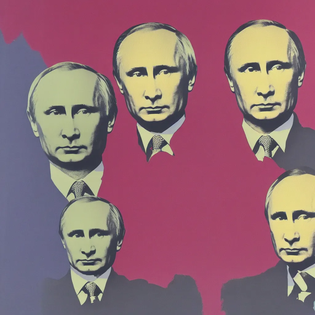 Image similar to individual silk screen portrait of putin by andy warhol