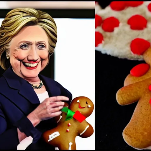 Prompt: hillary clinton killing a gingerbread man brutally
