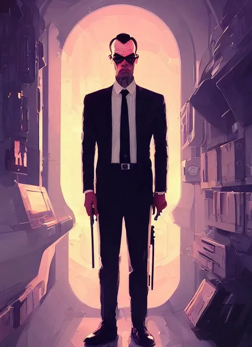 Image similar to highly detailed portrait of agent smith ( matrix ), epic, photographic realistic background, by atey ghailan, by greg rutkowski, by greg tocchini, by james gilleard, by joe fenton, by kaethe butcher, trending on instagram, award winning details