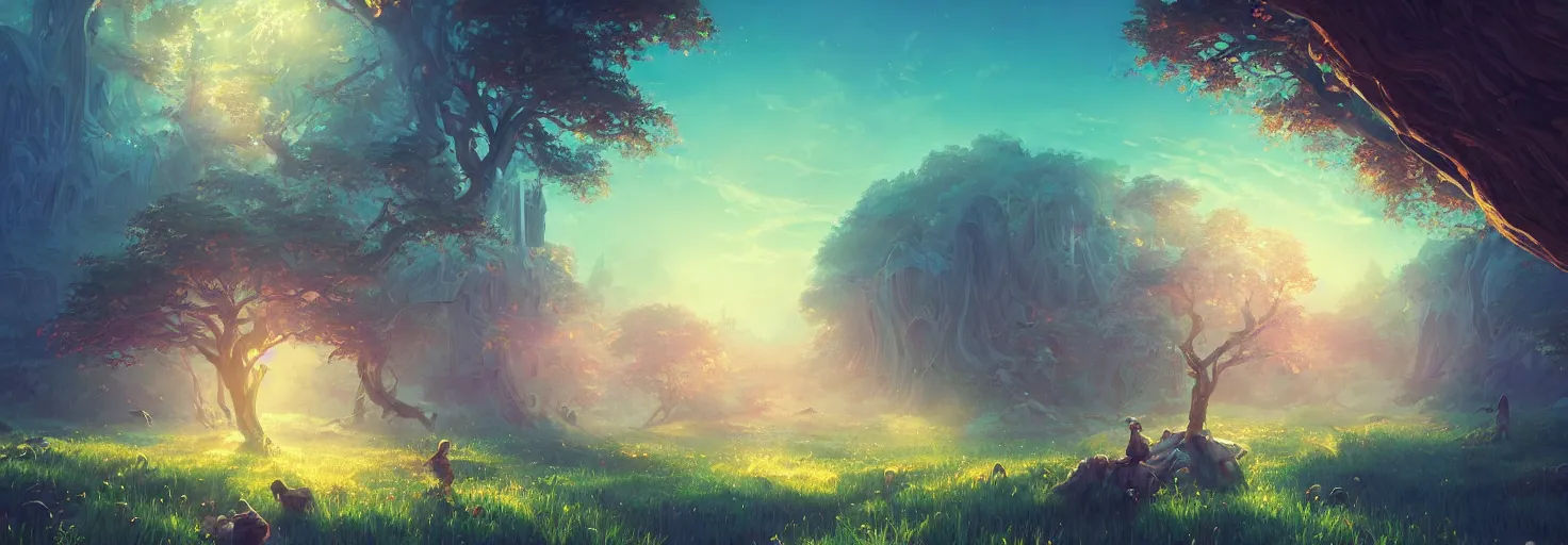 Image similar to A realm of whispers and mysteries, intricate, elegant, fantasy, highly detailed, digital painting, concept art, sharp focus, illustration, beautiful volumetric lighting, epic light, artstation, magic hour lighting, colorful, sunshine, springtime, by Sylvain Sarrailh