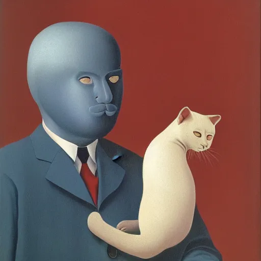 Prompt: old man and cat, by rene magritte