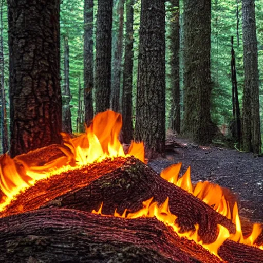 Prompt: couch on fire in a spruce forest