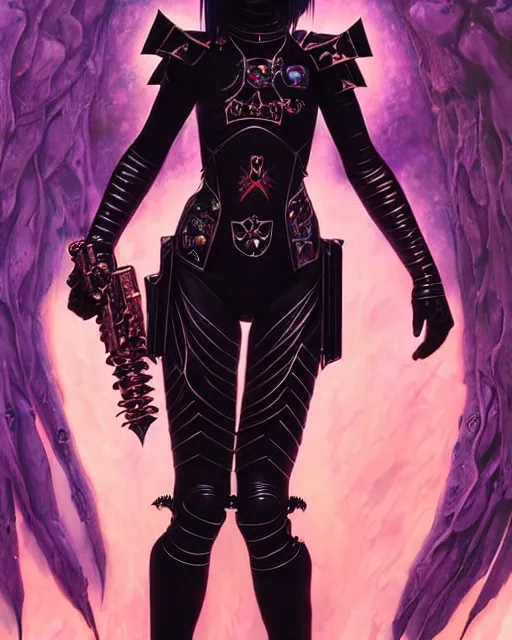 Image similar to portrait of beautiful cute goth girl in warhammer armor, art by kuvshinov ilya and wayne barlowe and gustav klimt and artgerm