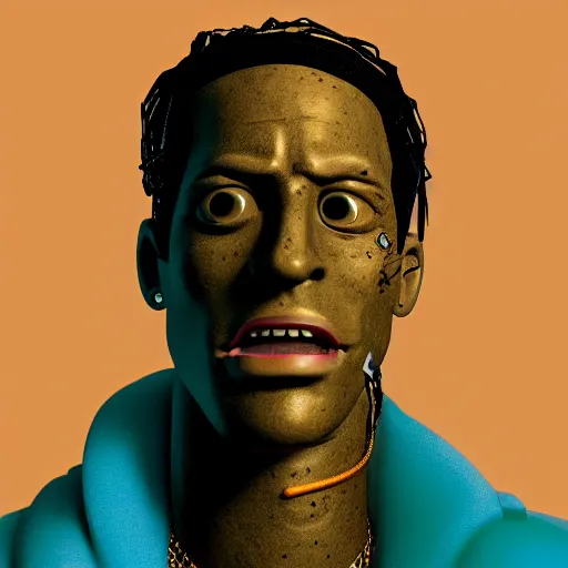 Prompt: Travis Scott as a vinyl figure, octane render, 3d rendering, light, studio,