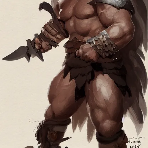 Image similar to character sheet of barbarian warrior, muscular, handsome, chiseled, by greg rutkowski and studio ghibli, digital art, trending on artstation, highly detailed, concept art, beautiful, masterpiece