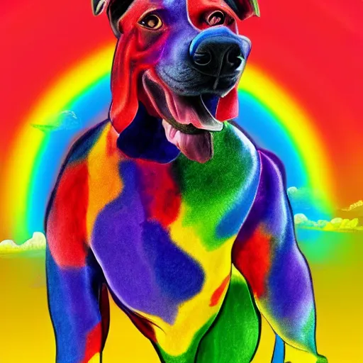 Image similar to rainbow dog carrying the earth in its mouth, 8 k, hd