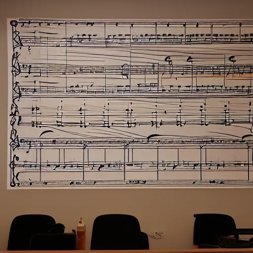 Prompt: panel on the wall with sheet music and projector - 9