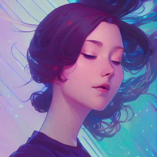 Image similar to gazing into the gorgeous face of infinity, eyes closed, ambient lighting, 4 k, lois van baarle, ilya kuvshinov, rossdraws, alphonse mucha, jung gi kim, artstation