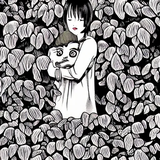 Image similar to a lush vine covered portrait by junji ito