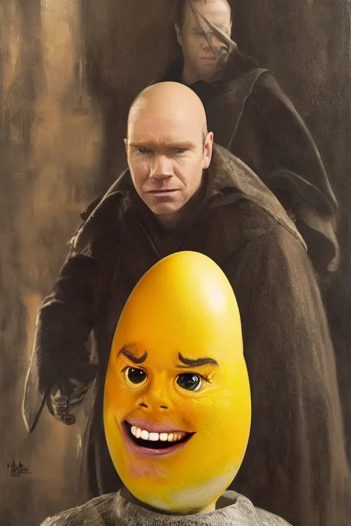 Image similar to an egg costume with ewan mcgregor in it, oil on canvas, intricate, 8 k highly professionally detailed, hdr, cgsociety