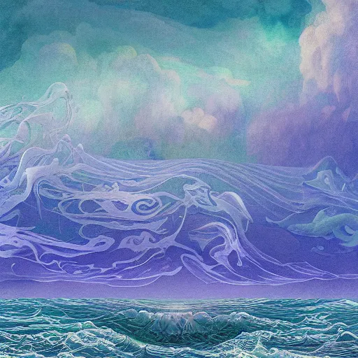 Prompt: atlantic the aftermath madness fantasycore seascape, Precise and Intricate Linework, Art Nouveau Cosmic 4k Detailed Matte Illustration unsplash contest winner ,CGSociety, Royal purple and Aquamarine color scheme, Pastiche by Christopher Moeller, Pastiche by Rockwell Kent