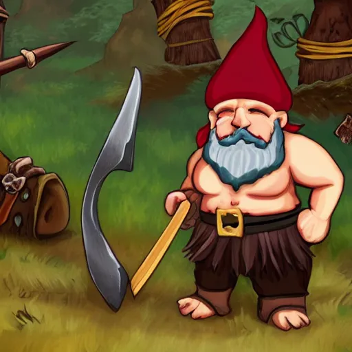 Image similar to a gnome barbarian with a brown beard and a battle axe