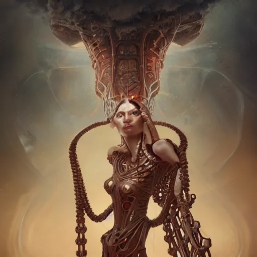 Image similar to beautiful portrait of imposing biomechanical Djinn by charlie bowater, mandy jurgens, gustav klimt, octane render, 4k, high detail, by tom bagshaw, powerful