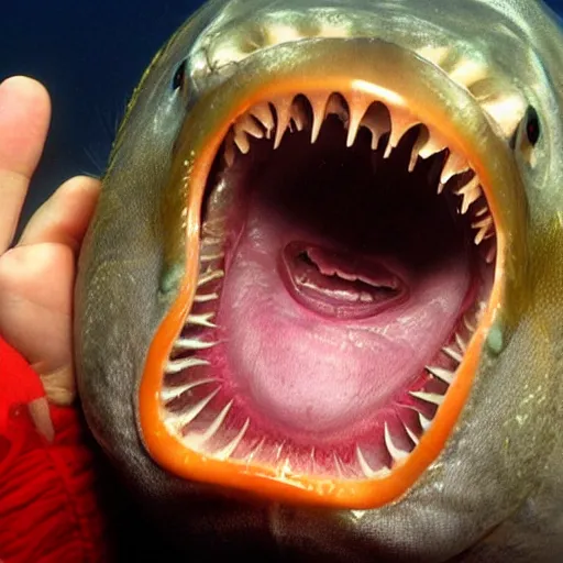 Prompt: angler fish laughing, photo