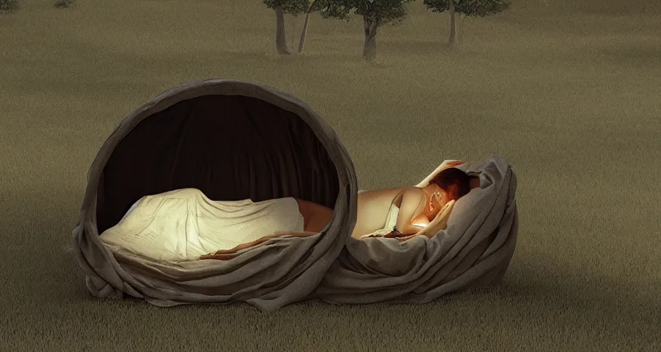 Image similar to a woman sleeping in a hibernation pod by norman rockwell, side view, high tech, dramatic lighting, unreal engine 5, octane rendering, ray tracing