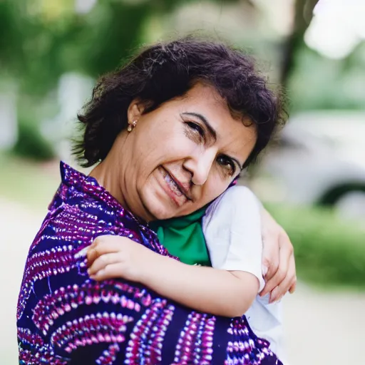 Prompt: a portrait photograph of young, caring, 3 5 year brazilian mother, canon 8 5 mm f 1. 2 photograph