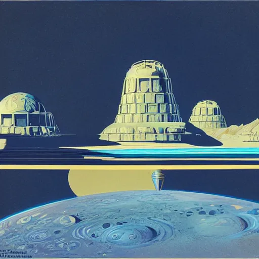 Prompt: the surface of europa by chesley bonestell and syd mead