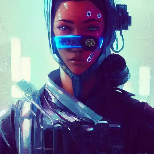 Prompt: a beautiful portrait of a cyberpunk ninja by greg rutkowski and hiromu arakawa trending on artstation