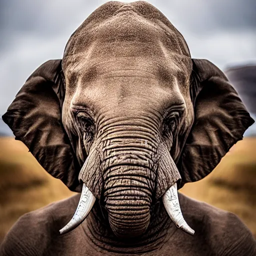 Image similar to [ [ [ elephant man ] ] ]!!! portrait, 4 k photorealism, trending on unsplash, shot by jimmy nelson