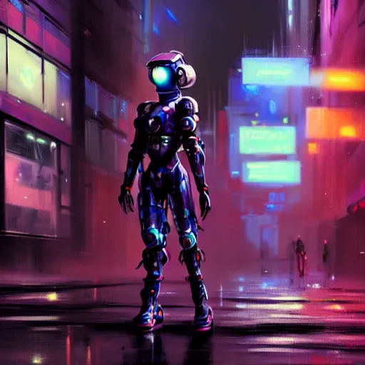 Prompt: An epic comic hyperrealistic painting of a cyber warrior girl wearing mecha cyber suit, attractive, painted by craig mullins, cyberpunk style color, heavy rainning at tokyo street night, neon lights all around, Matte painting, smoke, cinematic lighting, corona render, arnold render, movie concept art, 8k, RPG portrait, Concept world, rim lights, phtotrealistic, hdri