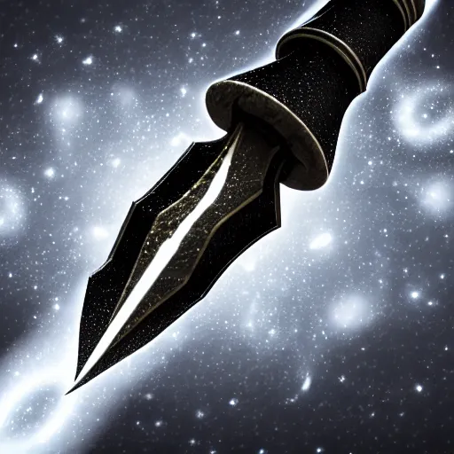 Image similar to concept art of a dagger made of black holes, black hole dagger, 8 k resolution