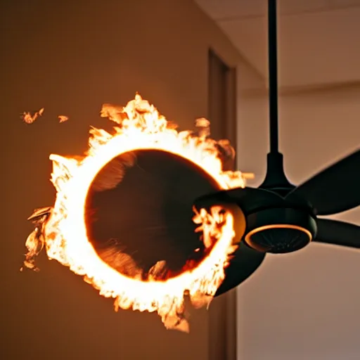 Image similar to a ceiling fan spinning on fire