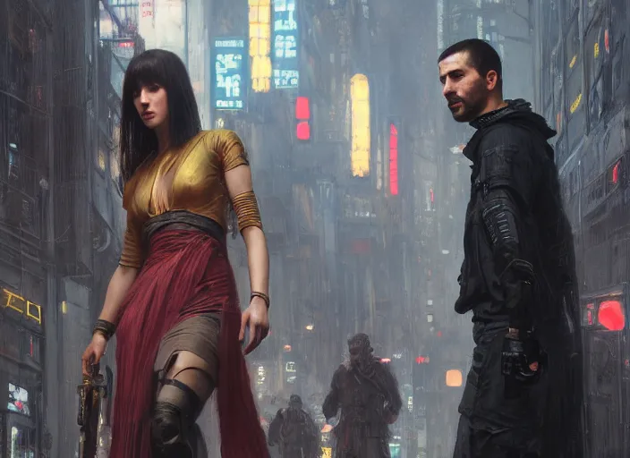 Prompt: android evading blade runner ( blade runner 2 0 4 9, dystopian, cyberpunk 2 0 7 7 character design ). orientalist portrait by john william waterhouse and james gurney and theodore ralli and nasreddine dinet, oil on canvas. cinematic, hyper realism, realistic proportions, dramatic lighting, high detail 4 k