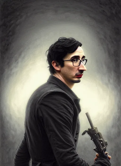 Image similar to painting of both john oliver and adam driver together, john oliver, adam driver, stoic, full body, military uniform, fantasy, intricate, elegant, beautiful, highly detailed, charcoal, centered, dark, smokey, digital painting, concept art, smooth, sharp focus, illustration, art by artgerm, art by greg rutkowski, art by alphonse mucha