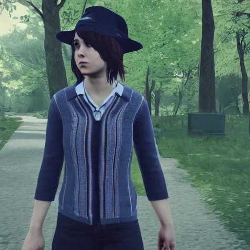 Prompt: Max Caulfield dressed as a Ravenclaw witch. Unreal Engine, In game capture.