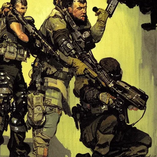 Image similar to blackops operator choking out a guard. rb6s, MGS, and splinter cell Concept art by James Gurney, Alphonso Mucha. Vivid color scheme.