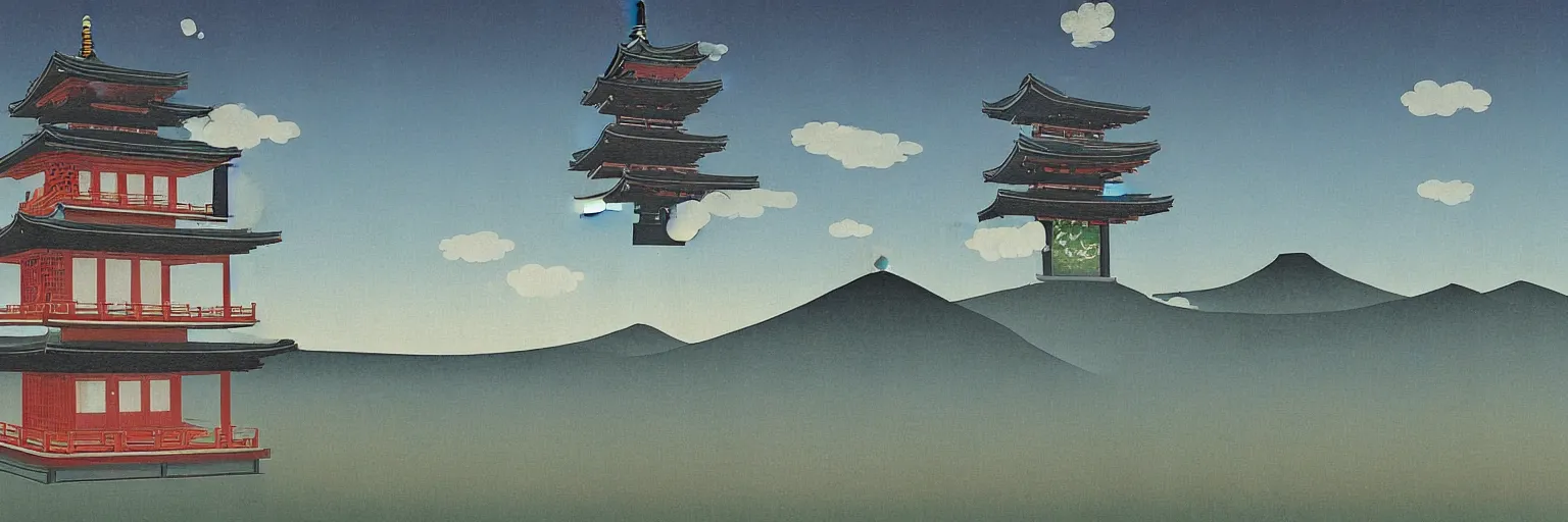 Image similar to japanese pagoda painting magritte