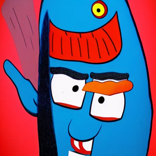 Image similar to sinister looking Blue Meanie from Yellow Submarine in the style of Todd McFarlane