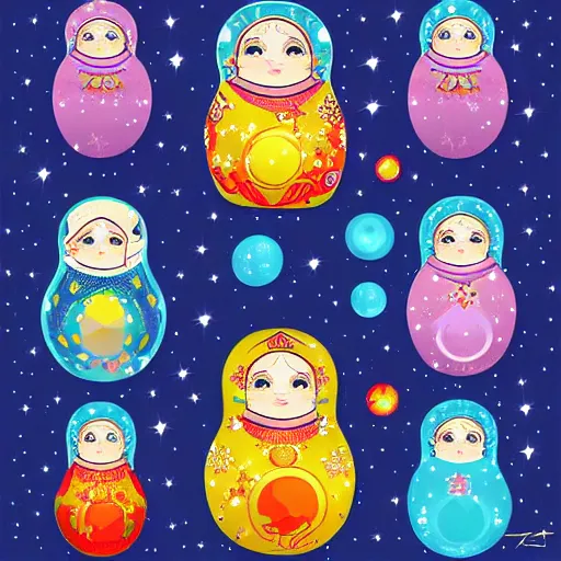 Prompt: Russian Dolls amongst the stars, galaxies and nebulae, digital art style