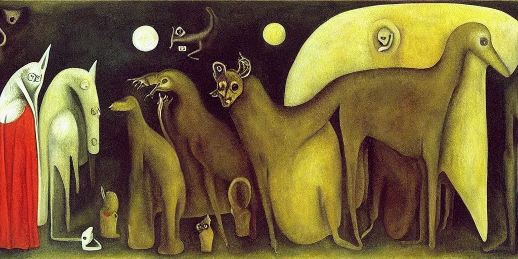 Image similar to disease decimating a global population, animals ruling the world, beautiful painting by leonora carrington