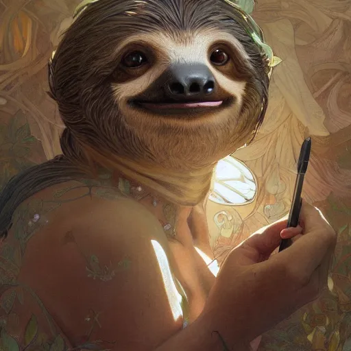 Prompt: Graffiti of a sloth, fantasy, intricate, elegant, highly detailed, digital painting, artstation, concept art, smooth, sharp focus, illustration, art by artgerm and greg rutkowski and alphonse mucha