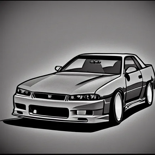 Prompt: sketches of a nissan skyline r 3 4 z tune b / w! dream