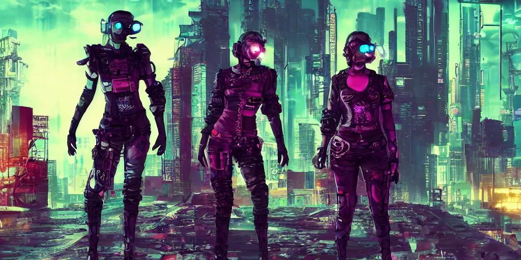 Image similar to cyberpunk cat gang posing, fallout 5, studio lighting, deep colors, apocalyptic setting, sneak peek into the future