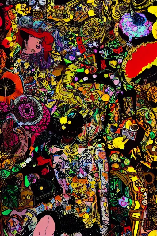 Image similar to cyberpunk girl vintage, style wrapped in flowers and wired in the style of yayoi kusama, hyperrealism with pop art, by barry lyndon ultra detailed high resolution