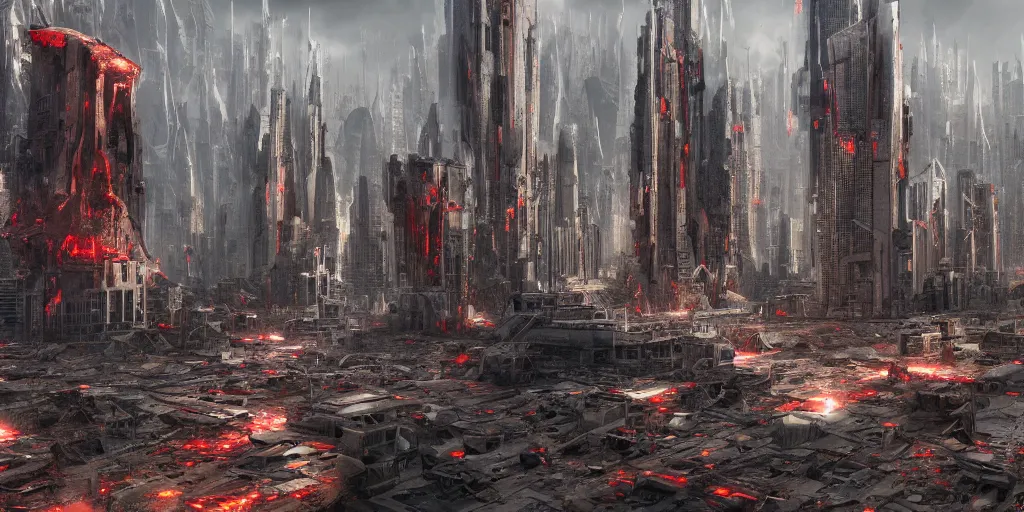 Image similar to futuristic city halfway overtaken by the red rot disease, crumbling buildings turning into flesh, unreal octane render, digital art, highly detailed, epic composition, nice contrast, 4 k, trending on artstation