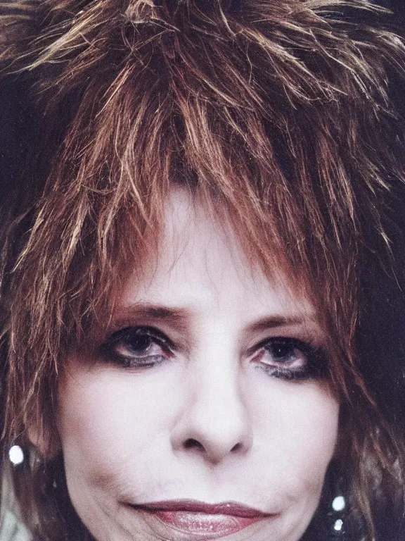 Image similar to close up picture of a beautiful mylene farmer, highly detailed, detailed face, smooth, sharp focus, fog, hd, pastel color
