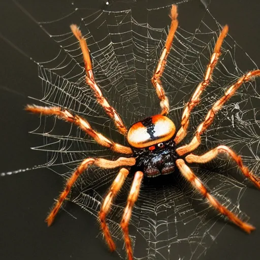 Image similar to a spider whose body is covered in long blonde hair