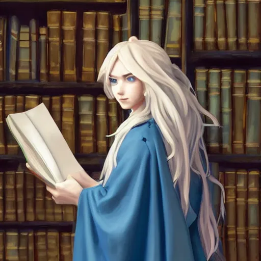 Prompt: portrait of a female anthropomorphic unicorn wizard with brown mane wearing a blue hood and blue robe holding a book inside an old library, fantasy, character design by charlie bowater, ross tran, artgerm, and makoto shinkai, detailed, soft lighting, rendered in octane