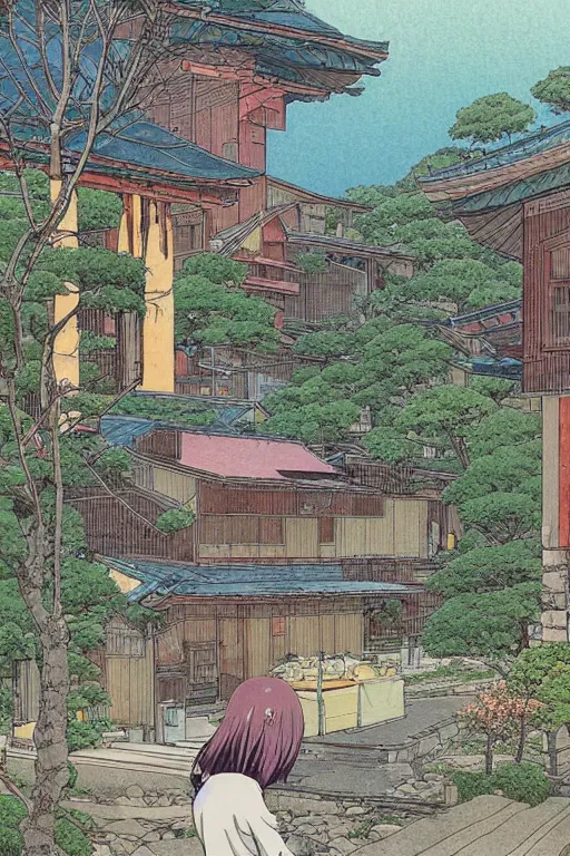 Image similar to beautiful anime illustration of a rural japanese home, by moebius, masamune shirow and katsuhiro otomo