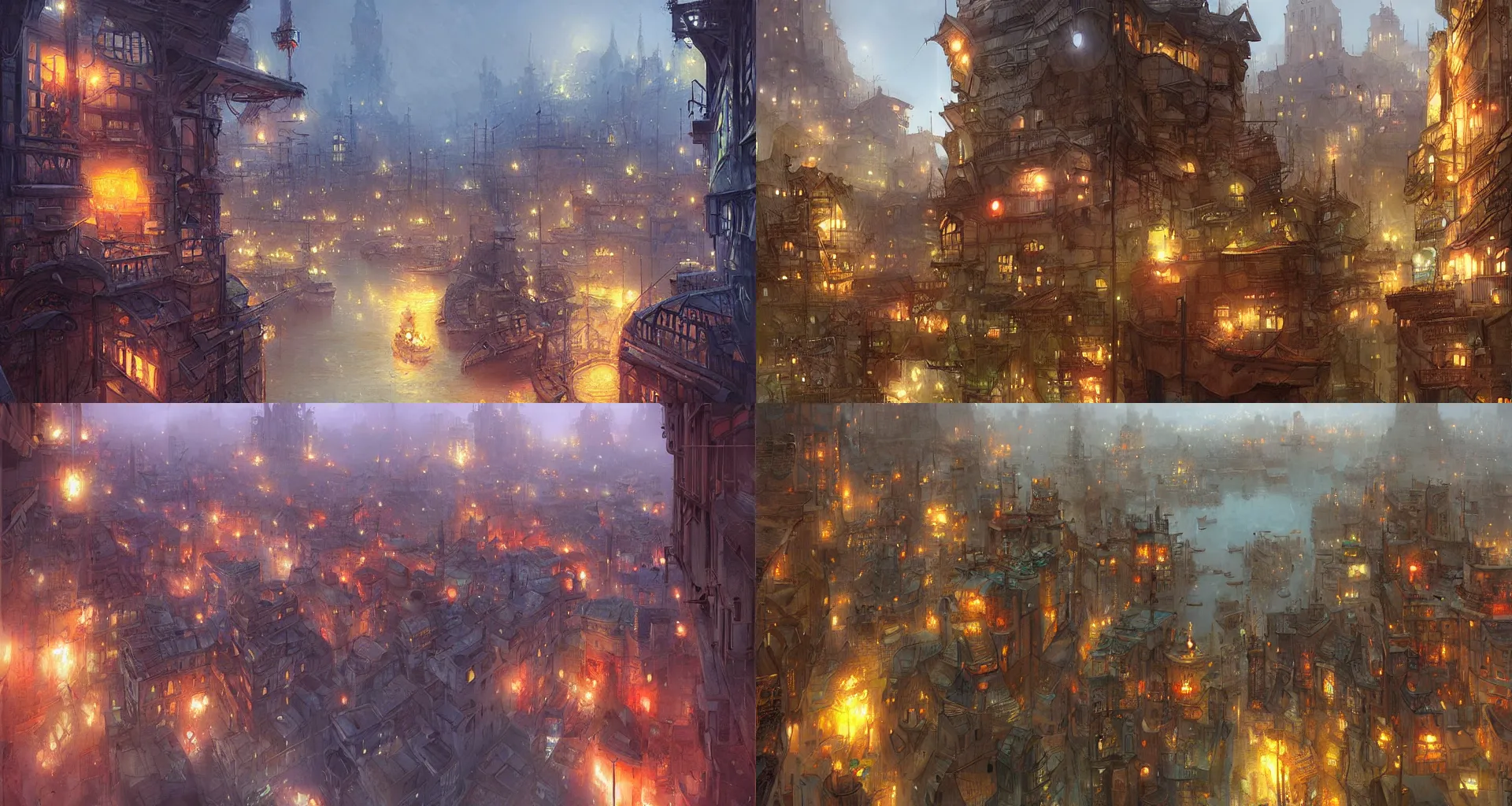 Prompt: port city, art by marc simonetti