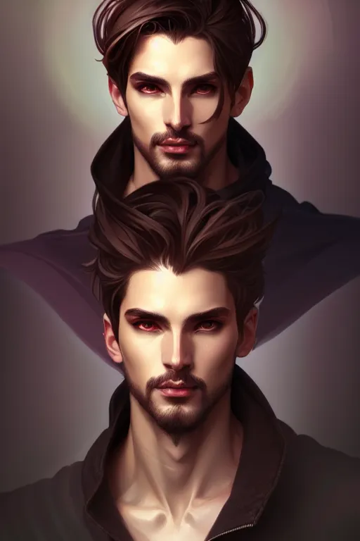 Image similar to beautiful casual bold angelic male warlock portrait, highly detailed, digital painting, artstation, sharp focus, illustration, art by tan zi and ayanamikodon and alphonse mucha and wlop