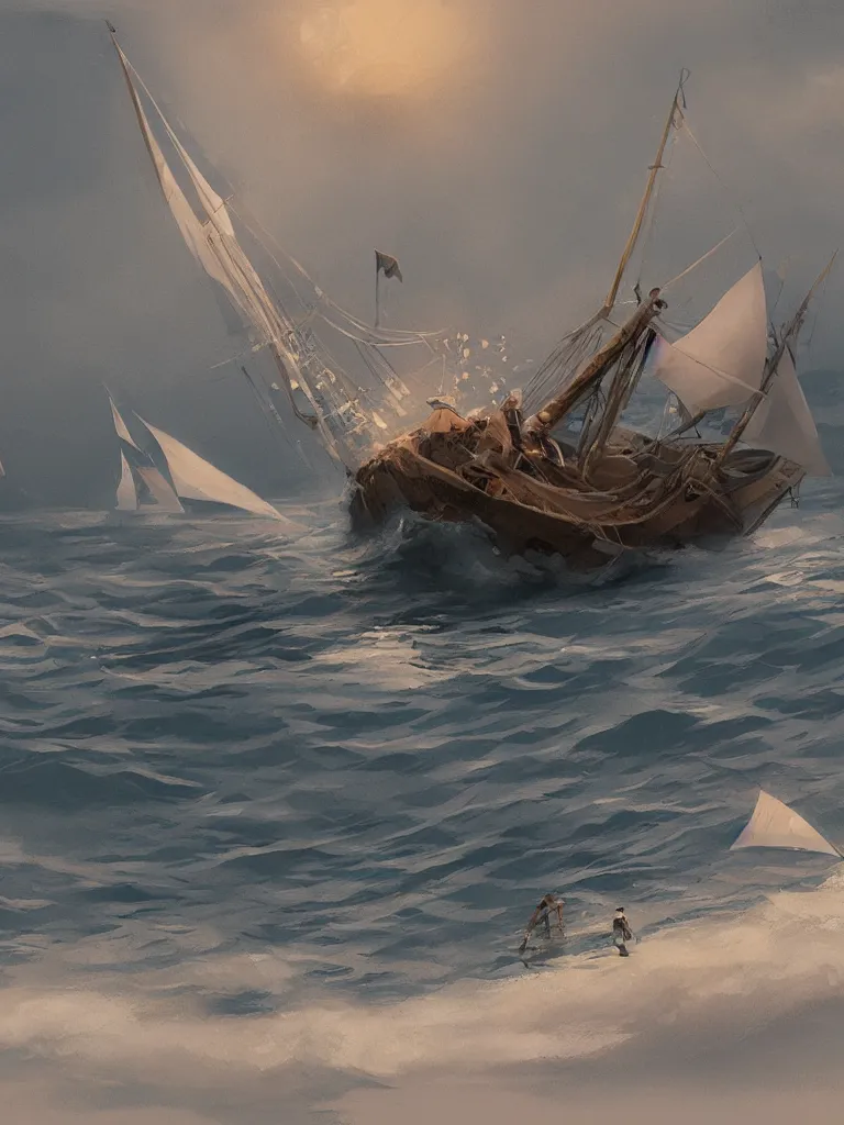 Prompt: sinking sailboat by disney concept artists, blunt borders, rule of thirds