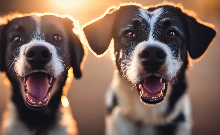 Image similar to portrait of a happy dog, natural light, lens flare, detailed face, cinematic lighting, 8 k