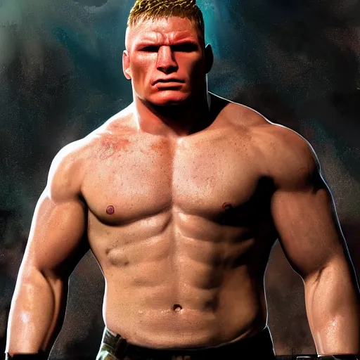 Image similar to brock lesnar as chris redfield, artstation hall of fame gallery, editors choice, #1 digital painting of all time, most beautiful image ever created, emotionally evocative, greatest art ever made, lifetime achievement magnum opus masterpiece, the most amazing breathtaking image with the deepest message ever painted, a thing of beauty beyond imagination or words, 4k, highly detailed, cinematic lighting