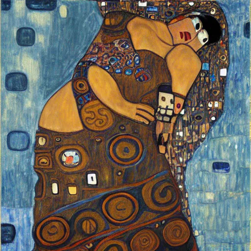 Image similar to the mandalorian in the style of gustav klimt