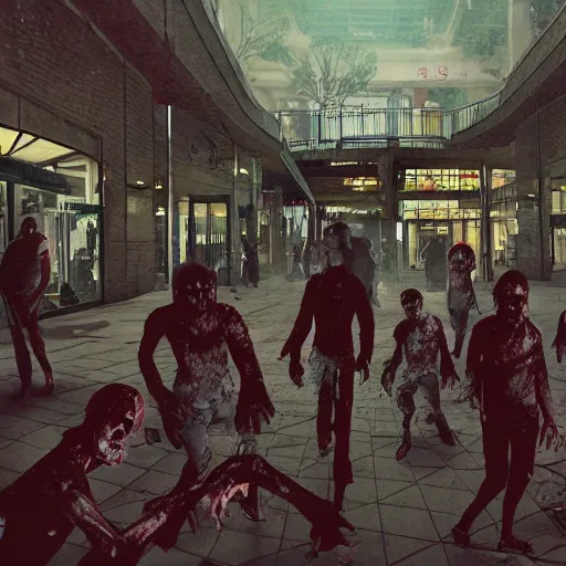 Prompt: zombies in mall, by team burton, fog